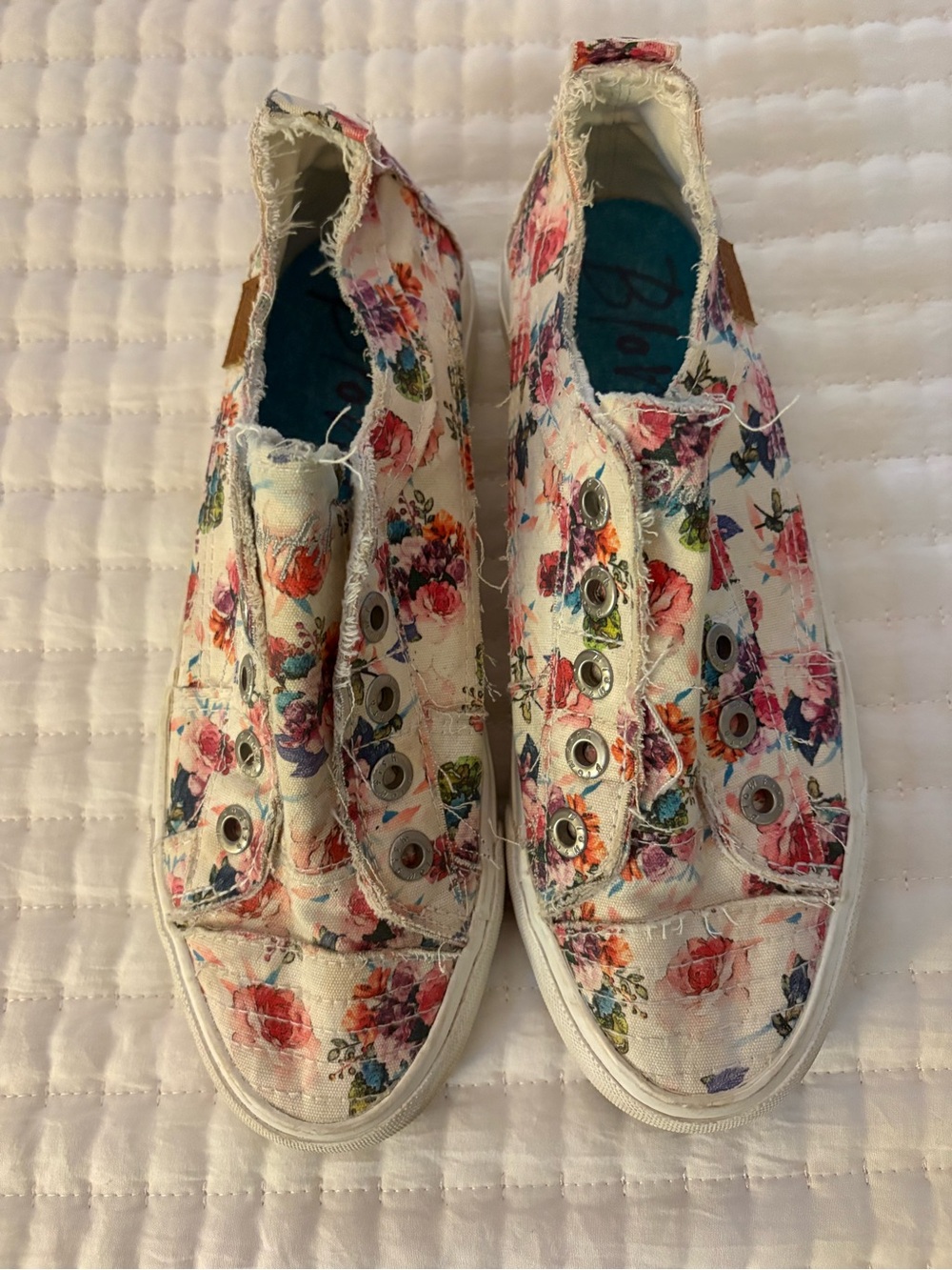 Blowfish Floral Slip-On Sneakers - White with Pink & Blue Floral Print